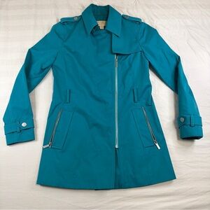 Michael Kors Womens Trench Coat Small Blue Zip Front Lightweight Jacket
